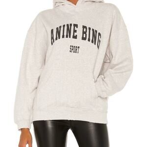 Anine Bing Sport Logo Harvey Hoodie Sweatshirt Gray Sz M